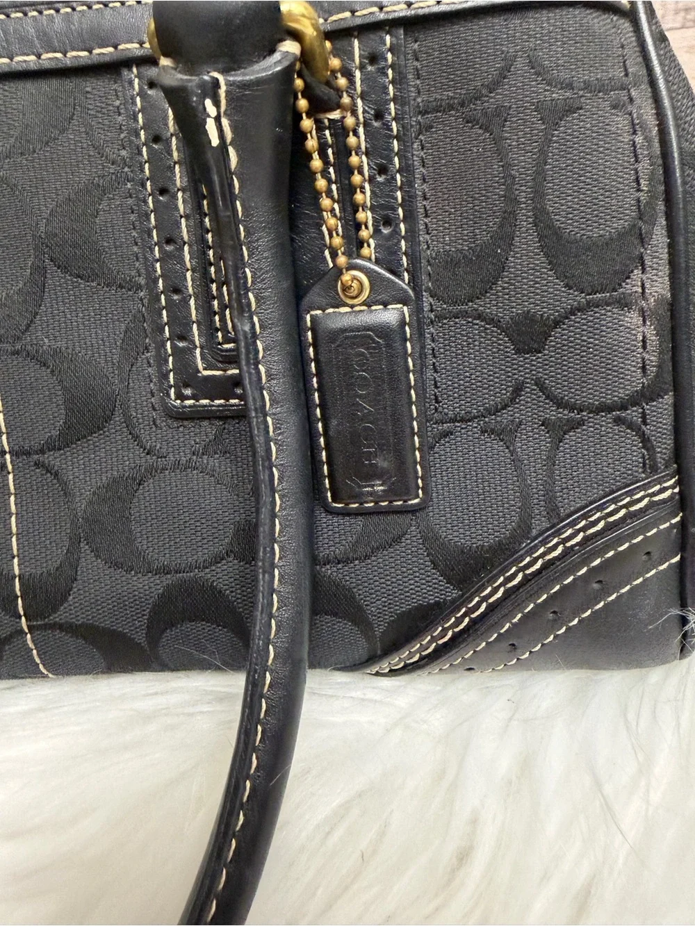 Coach Black On Graphite Signature Print Satchel N/A